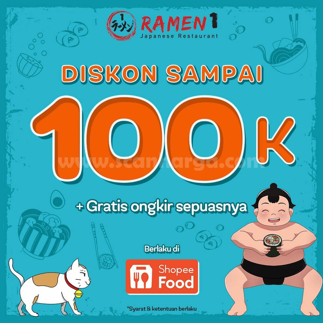 RAMEN1 Promo Shopeefood – Diskon Jumbo s.d 100 Rb + Gratis Ongkir